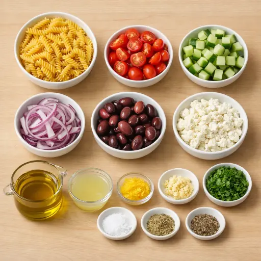 Ingredients for Zesty Mediterranean Pasta Salad