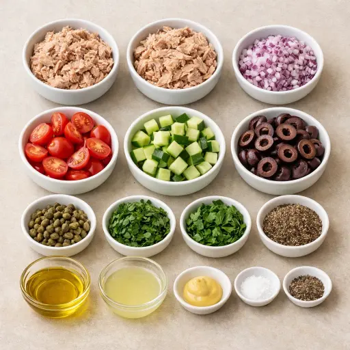 Ingredients for Zesty Mediterranean Tuna Salad