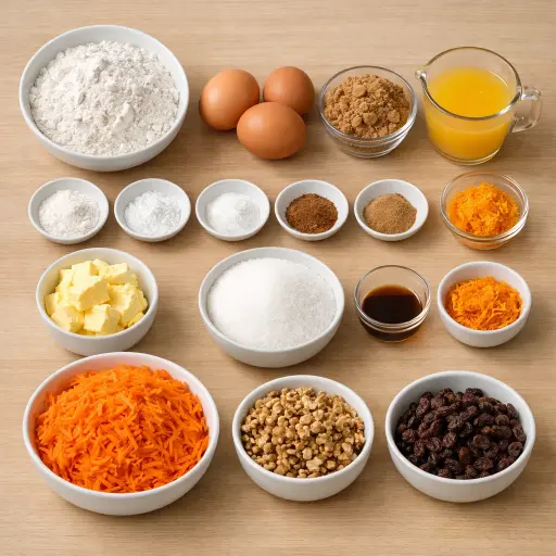 Ingredients for Zesty Orange Carrot Cake
