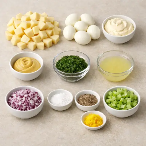 Ingredients for Zesty Potato and Egg Salad with Dill