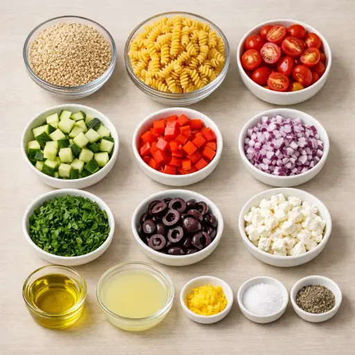 Ingredients for Zesty Quinoa Pasta Salad
