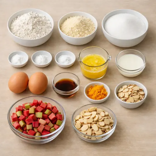 Ingredients for Zesty Rhubarb Almond Muffins