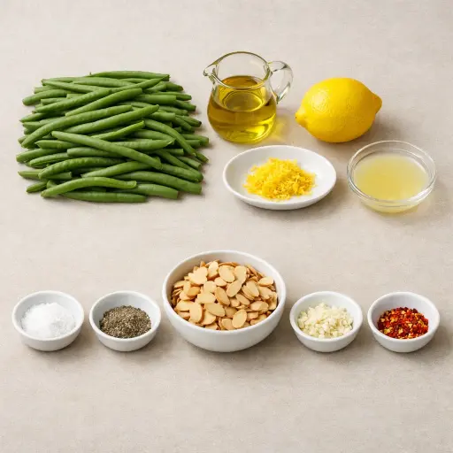 Ingredients for Zesty Roasted Green Beans with Lemon and Almonds
