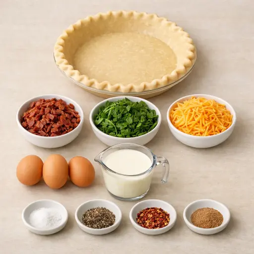 Ingredients for Zesty Spinach and Bacon Quiche
