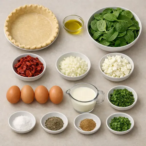 Ingredients for Zesty Spinach and Sun-Dried Tomato Quiche