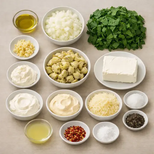 Ingredients for Zesty Spinach Artichoke Dip