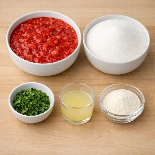 Ingredients for Zesty Strawberry Basil Freezer Jam