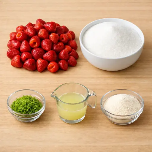 Ingredients for Zesty Strawberry Lime Freezer Jam