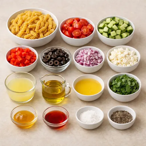 Ingredients for Zesty Summer Cold Pasta Salad