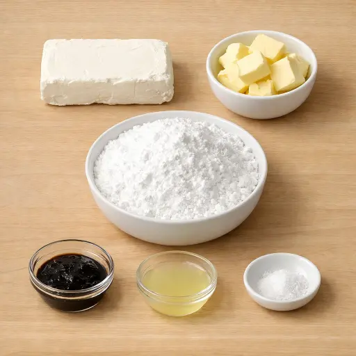Ingredients for Zesty Vanilla Bean Cream Cheese Frosting