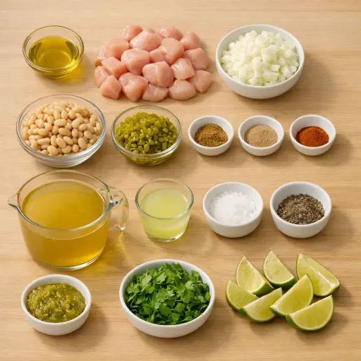 Ingredients for Zesty White Bean Chicken Chili with Lime