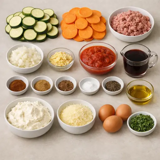 Ingredients for Zucchini and Sweet Potato Moussaka
