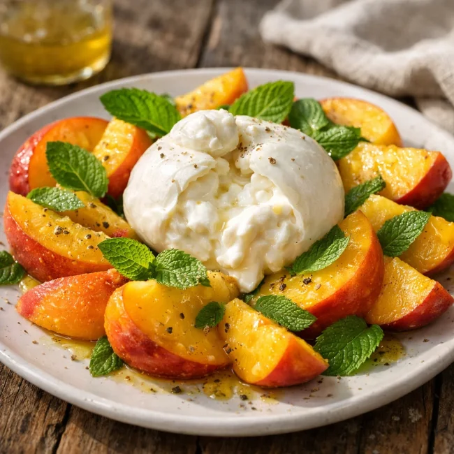 August: Peach and Burrata Salad
