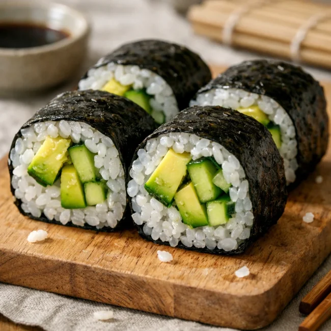 Avocado and Cucumber Sushi Rolls