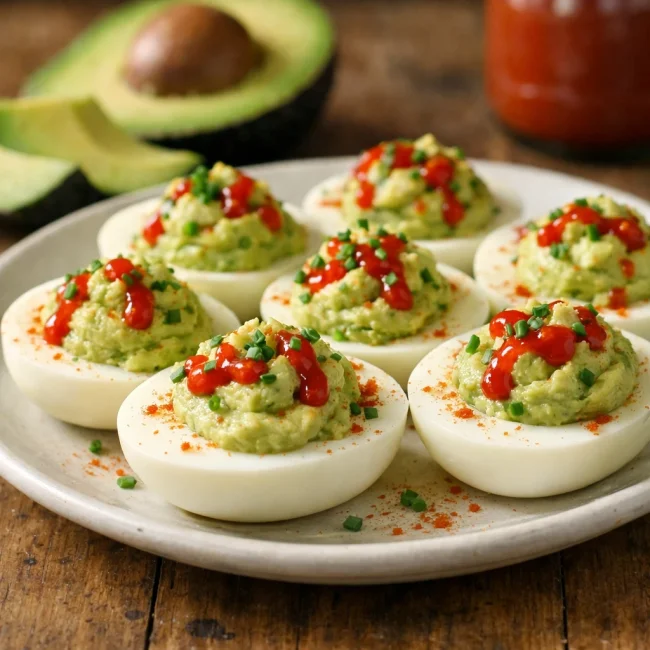 Avocado and Sriracha Deviled Eggs