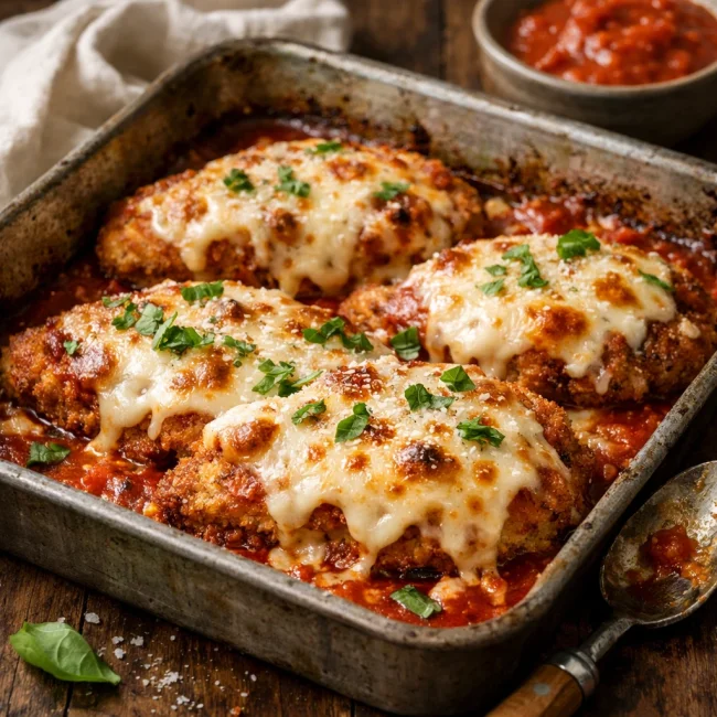 Baked Chicken Parmesan in Rustic Style