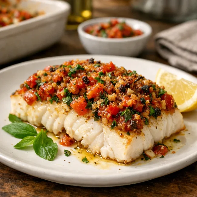 Baked Cod with Tomato and Herb Crust