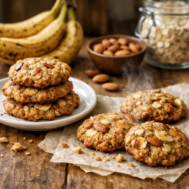 Banana Almond Oatmeal Cookies