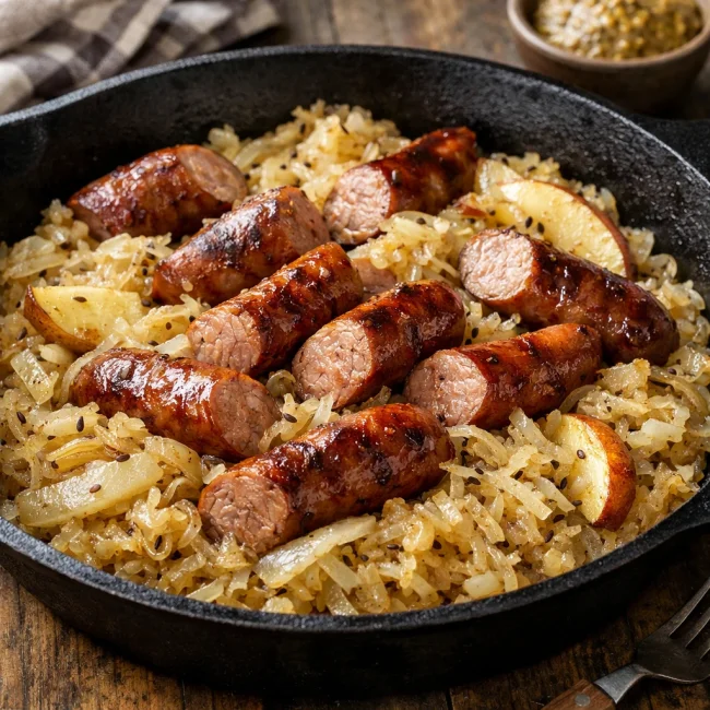Bavarian Style Sausage and Sauerkraut Skillet