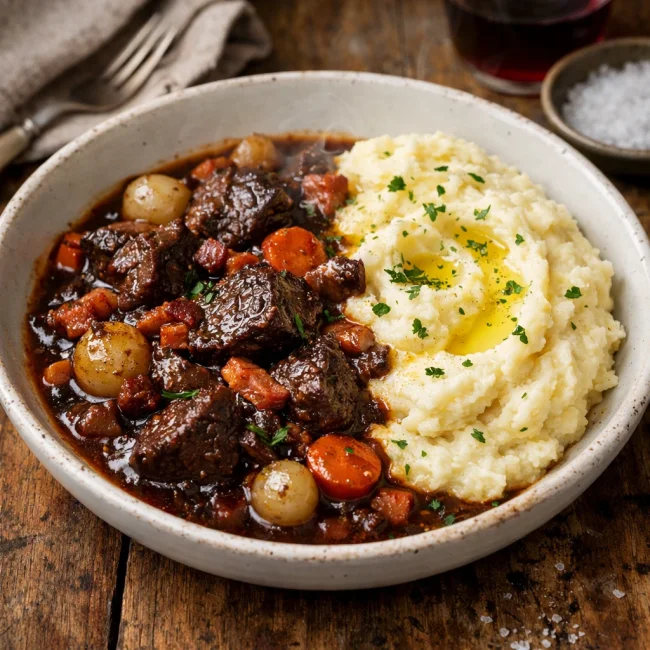 Beef Bourguignon with Garlic Mash