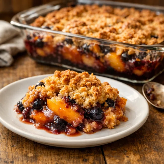 Blueberry Peach Crisp Dump Cake
