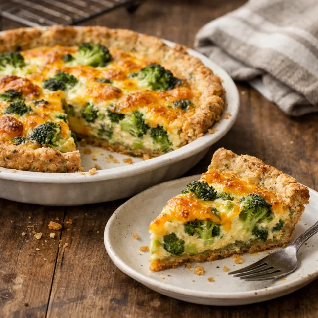 Broccoli and Cheddar Quiche with a Savory Herb Crust