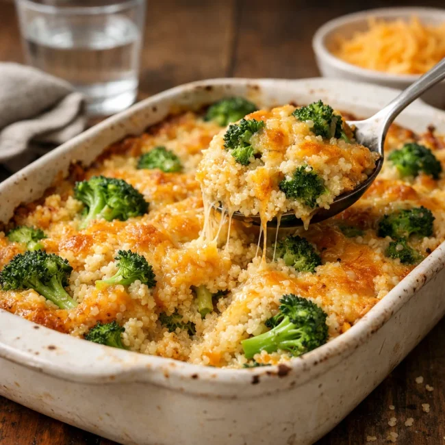 Broccoli and Cheddar Quinoa Casserole