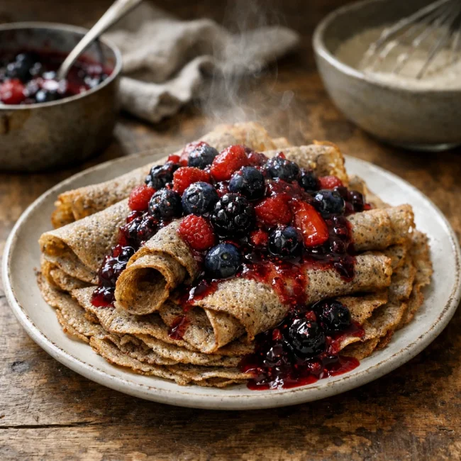 Buckwheat Crepes with Berry Compote