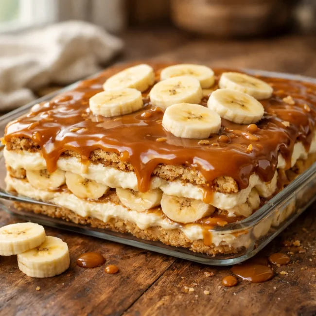 Caramel Banana Eclair Cake
