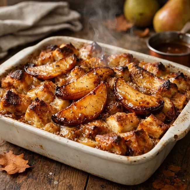 Caramelized Pear Bread Pudding