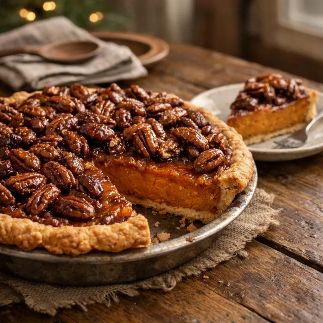 Caramelized Sweet Potato Pie with Candied Pecans