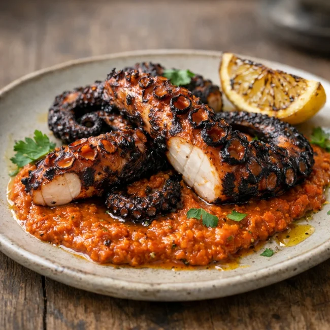 Charcoal-Grilled Octopus with Romesco Sauce