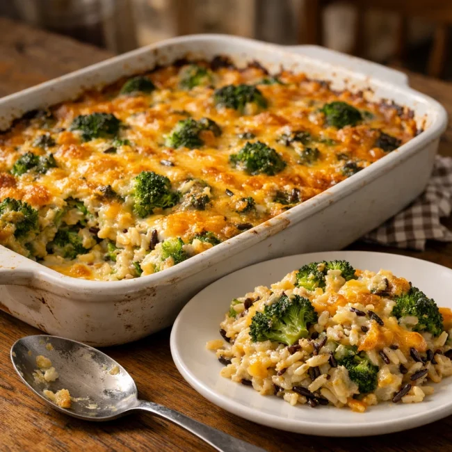 Cheddar Broccoli and Wild Rice Casserole