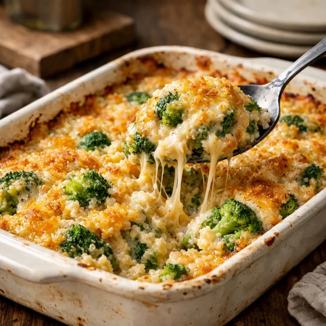 Cheesy Broccoli & Quinoa Casserole