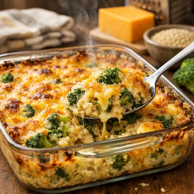 Cheesy Broccoli Quinoa Casserole