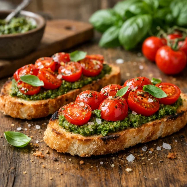 Cherry Tomato and Pesto Bruschetta