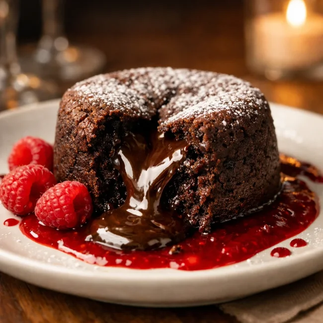 Chocolate Fondant with Raspberry Coulis