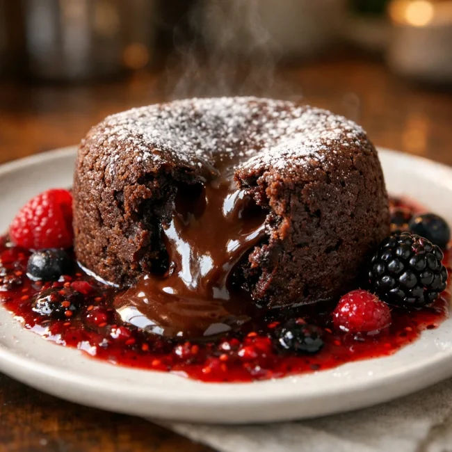 Chocolate Lava Cake with Berry Coulis