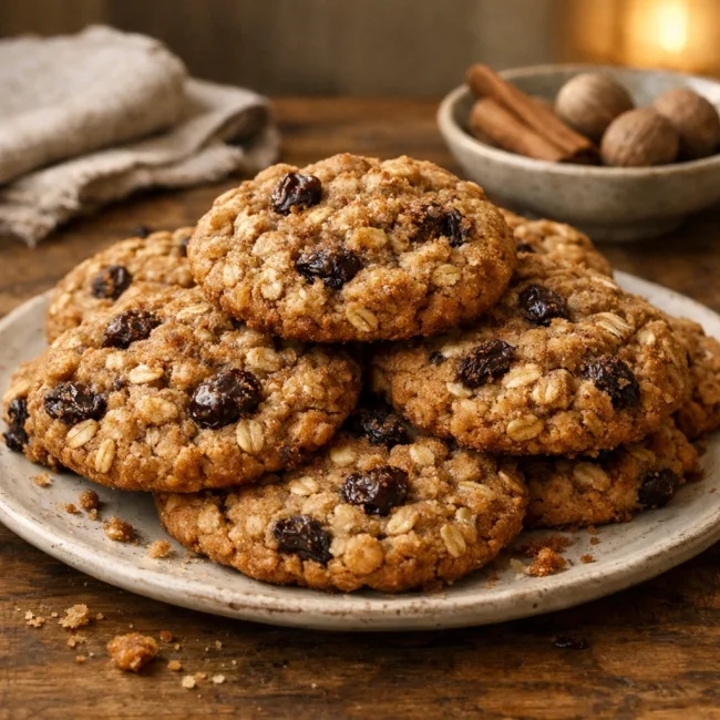 Cinnamon Nutmeg Oatmeal Raisin Cookies