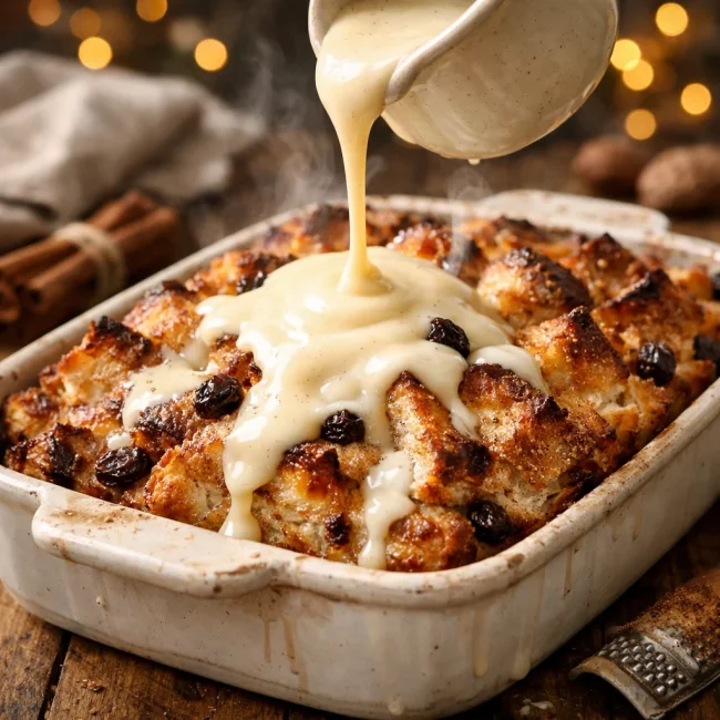 Classic Bread Pudding with Vanilla Sauce