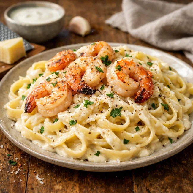 Classic Italian Pasta Alfredo with Shrimp