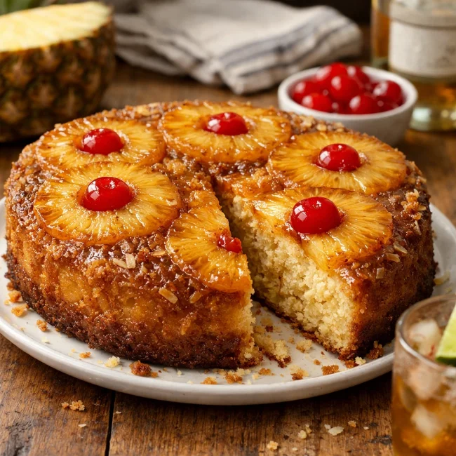 Coconut Rum Pineapple Upside-Down Cake