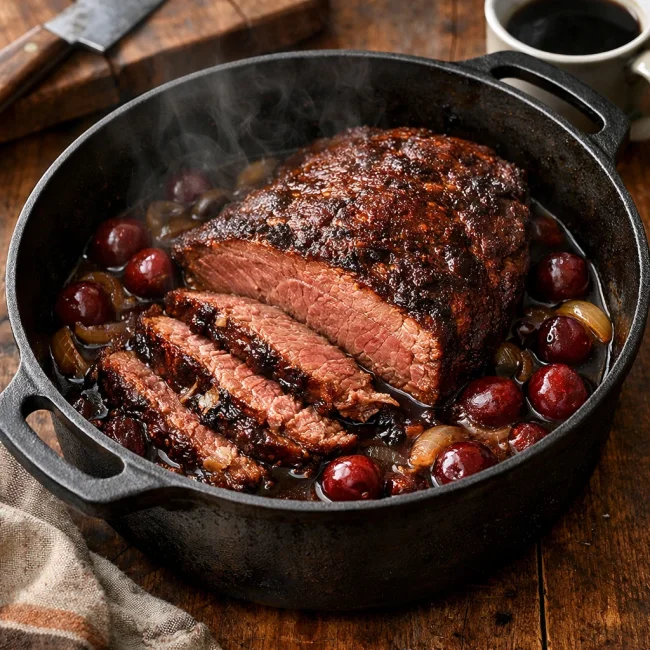 Coffee-Cherry Braised Corned Beef Brisket