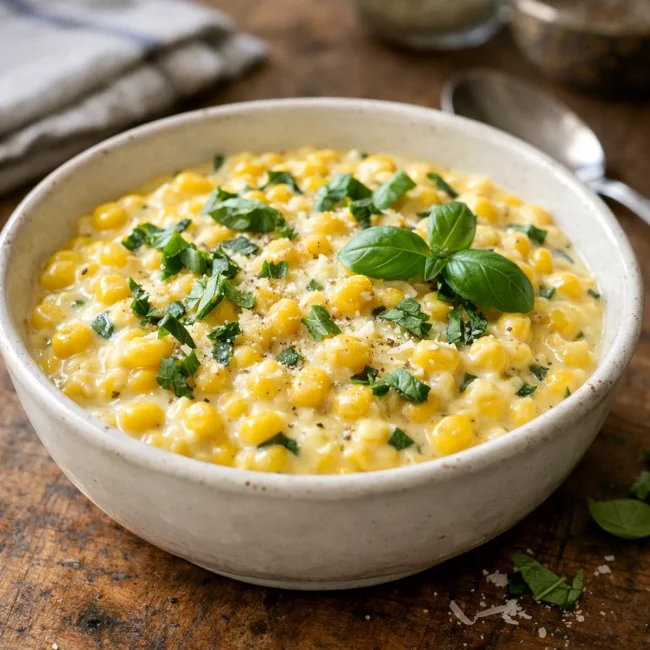 Creamed Corn with Basil and Parmesan