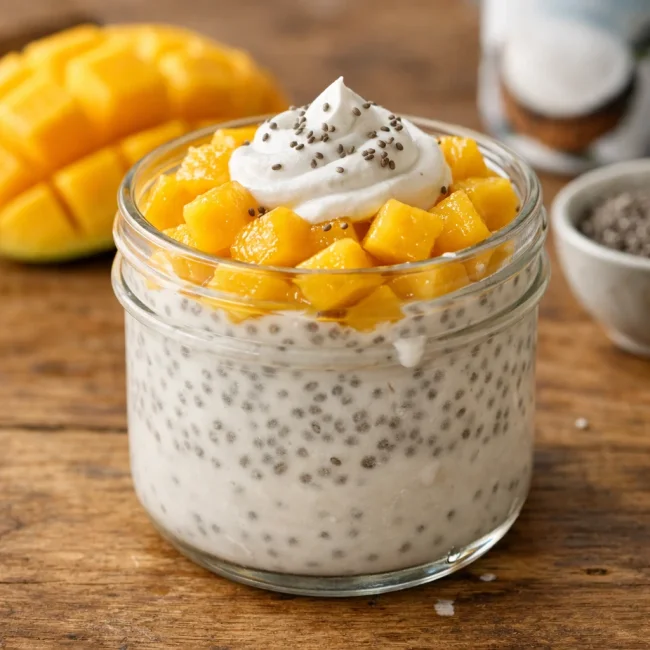 Creamy Coconut Chia Pudding with Mangos