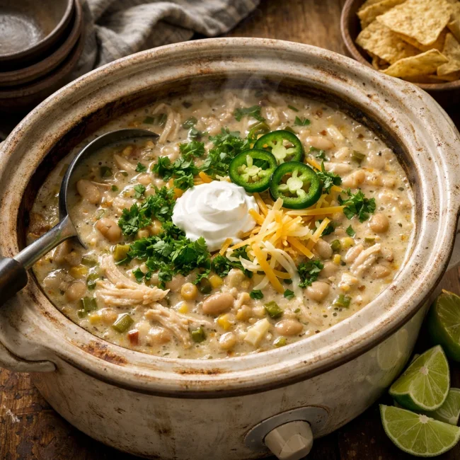 Creamy Crockpot White Chicken Chili Deluxe