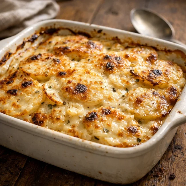 Creamy Garlic Parmesan Scalloped Potatoes