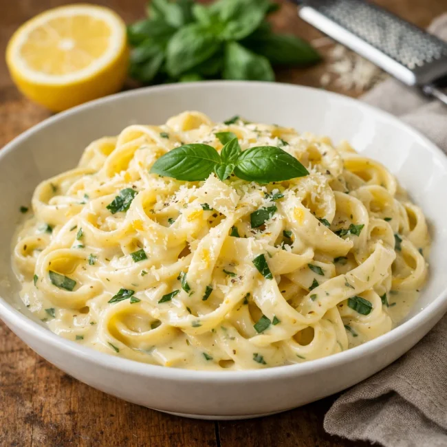 Creamy Lemon Basil Fettuccine Alfredo
