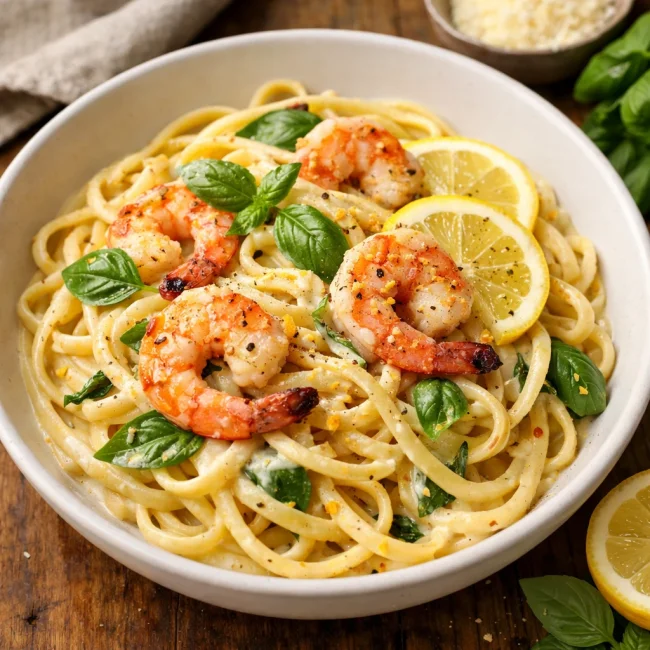 Creamy Lemon Basil Shrimp Pasta