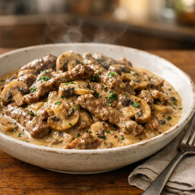 Creamy Mushroom Beef Stroganoff